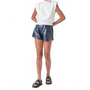 NEW GREY LAB high waisted faux leather shorts in navy